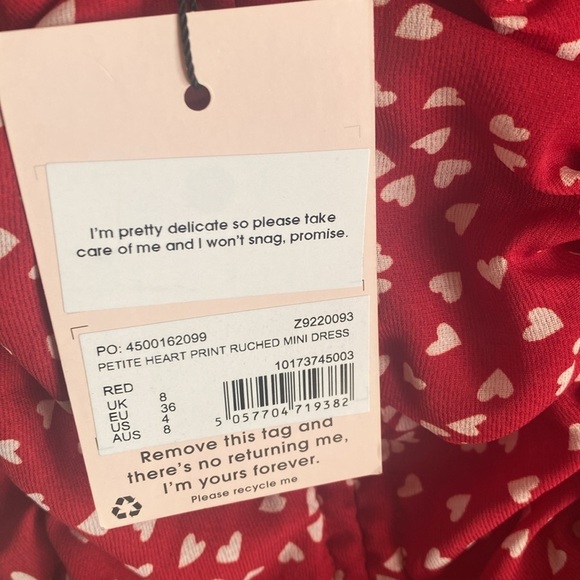 Misguided Petite NWT Heart Print Ruched Mini Red Dress Size 4 - Picture 7 of 15